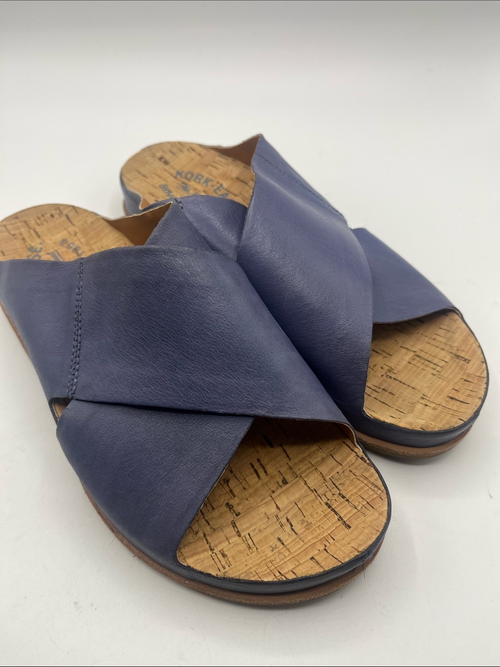 Women's Periwinkle Blue Leather Crisscross Slide Sandals